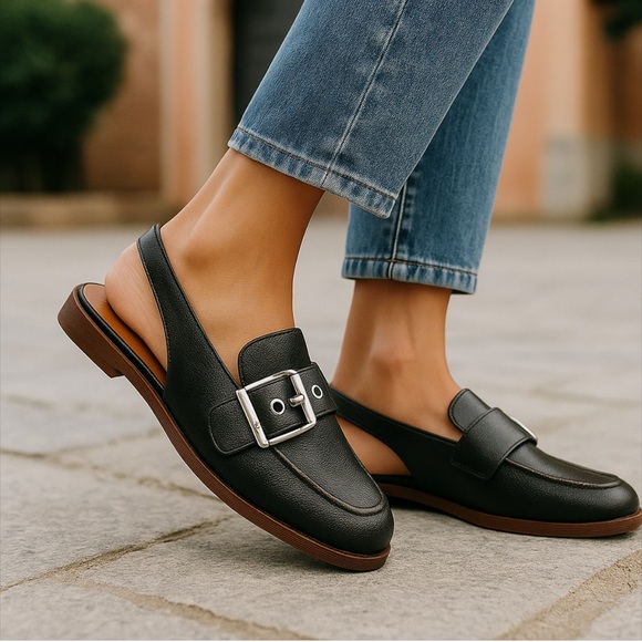 Zodiac Shoes - Women’s Black Slingback Loafers with Buckle
